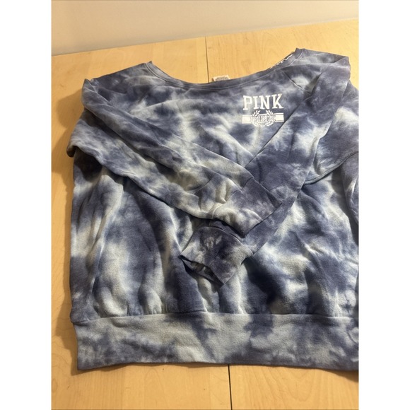 Pink Victorias Secret Tie Die Sweatshirt Women Small S Blue Chest Logo Casual - Picture 5 of 5